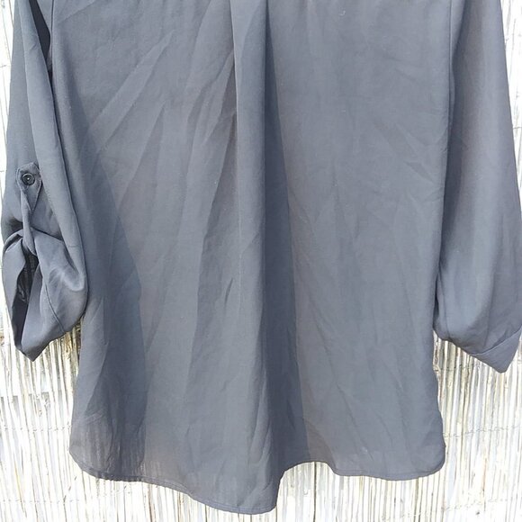 A. Byer Sheer Black Button Down V-Neck Blouse Top Shirt with Pockets- S - Picture 10 of 11